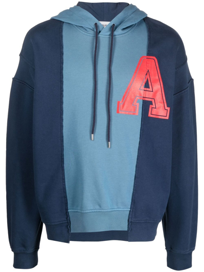 Ambush Panelled Logo-print Hoodie In China Blue Val