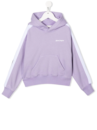 Palm Angels Kids' Logo-print Cotton Hoodie In Lilac