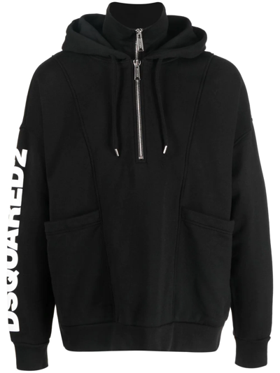 Dsquared2 Logo-print Zip-up Hoodie In Schwarz