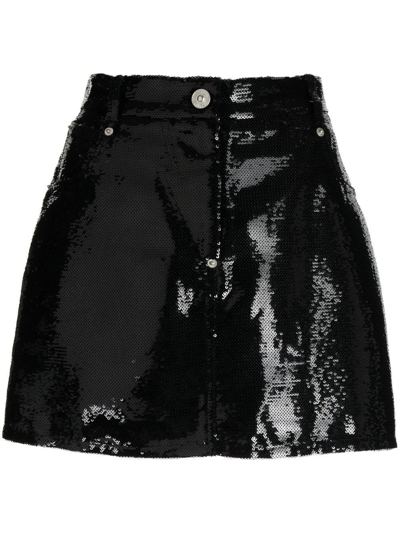 Pushbutton Patent-finish Mini Skirt In Schwarz