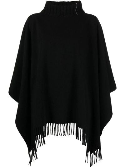 Fabiana Filippi Fringed Knitted Cape In Black