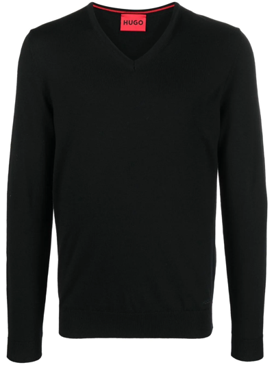 Hugo Boss V-neck-wool-jumper In Schwarz