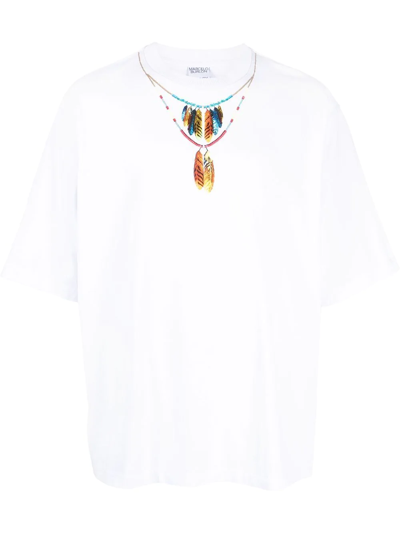 Marcelo Burlon County Of Milan Marcelo Burlon Feathers Necklace Print T-shirt In White Red