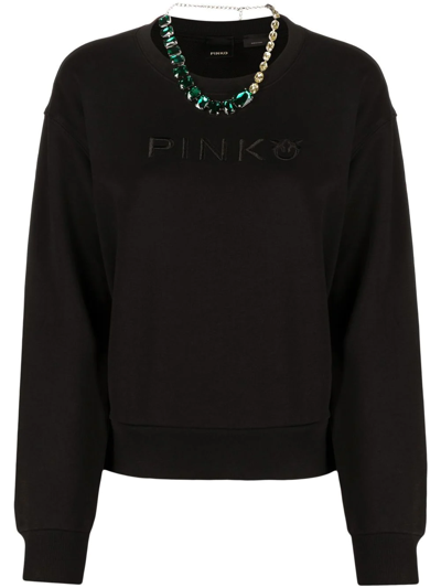 Pinko Crew-neck Cotton Sweatshirt In Nero