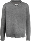 Maison Margiela Grey Elbow-patch V-neck Jumper In Grau