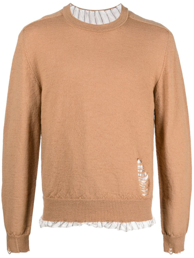 Maison Margiela Double-layer Distressed-detail Jumper In Nude