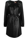 HUGO BOSS FAUX-LEATHER BELTED DRESS