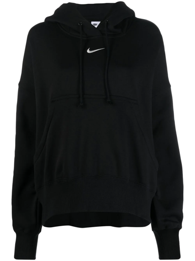 Nike Logo Printed Drawstring Oversized Hoodie In Black
