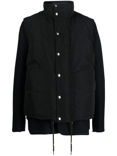 Sacai Double-layer Gilet Wool Jacket In Schwarz