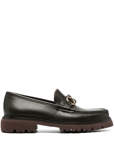 Ferragamo Gancini Chunky Leather Loafers In Brown
