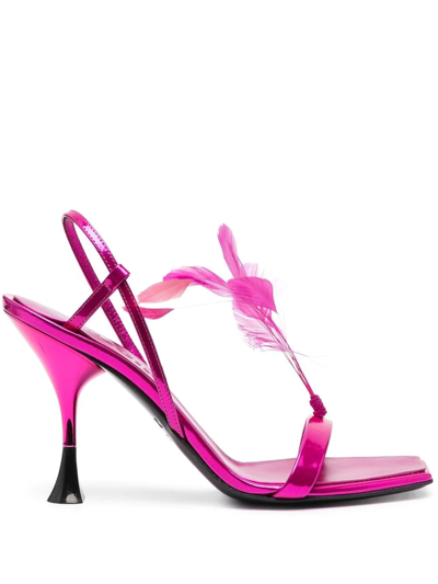 3juin Kimi Sandal In Metallised Fuchsia Leather In Pink