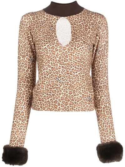 Blugirl Macula Printed Top With Cut Out Detail In Marrone