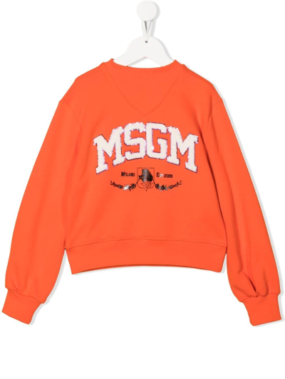 Msgm Textured-logo Sweatshirt In Orange