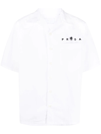 Prada Logo-print Cotton Shirt In Weiss