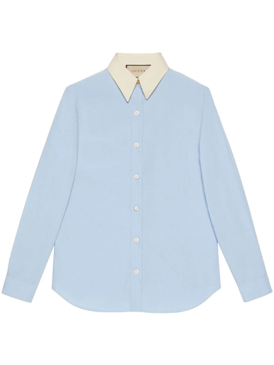 Gucci Contrasting-collar Poplin Shirt In Blue