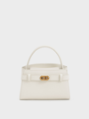 Charles & Keith Aubrielle Metallic-buckle Top Handle Bag In Cream