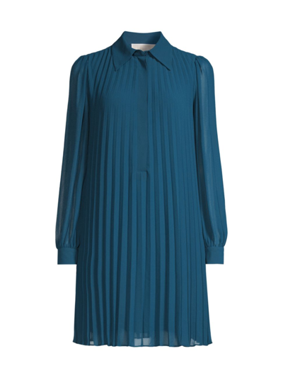 Michael Michael Kors Pleated Georgette Mini Shirtdress In River Blue