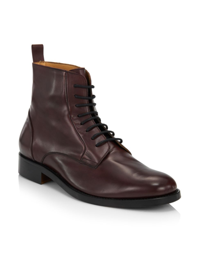 Saks Fifth Avenue Collection Leather Combat Boots In Grape Wine