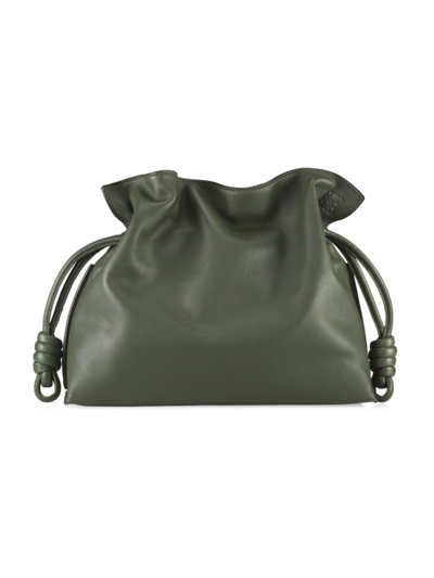 Loewe Flamenco Leather Drawstring Clutch In Vintage Khaki