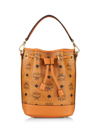 Mcm Allover Monogram Pattern Drawstring Bucket Bag In Cognac