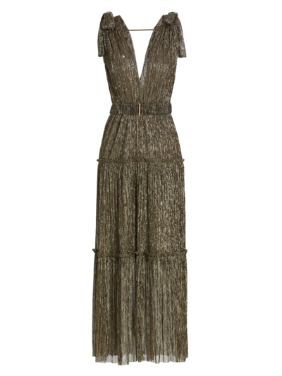 Sabina Musayev Helena Metallic Pleated Midi-dress In Gold