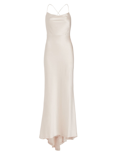 Alice + Olivia Montana Satin Strappy Open-back Slipdress In Champagne