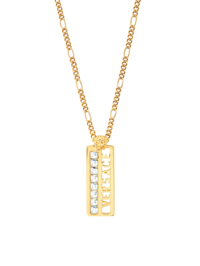 Versace Men's Brass & Resin Pearl Logo Necklace In Gold Crystal