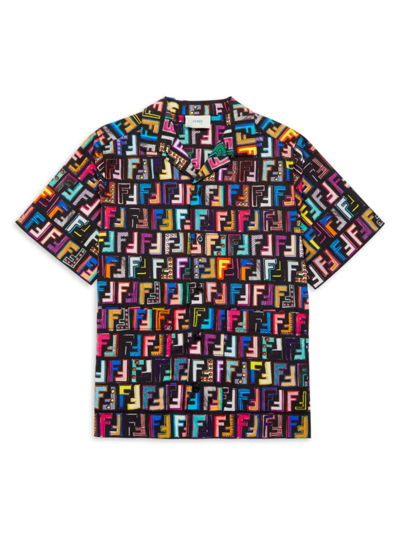 Fendi Kids' Little Boy's & Boy's Multicolor Logo-print Shirt In Black