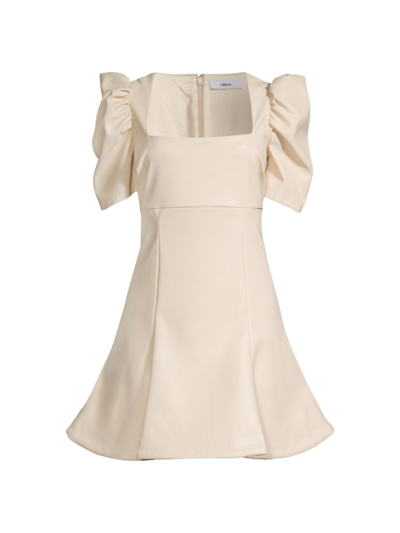 Likely Alia Faux Leather Puff-sleeve Minidress In Ivory