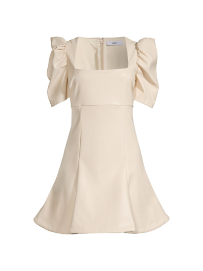 Likely Alia Faux Leather Puff-sleeve Minidress In Beige