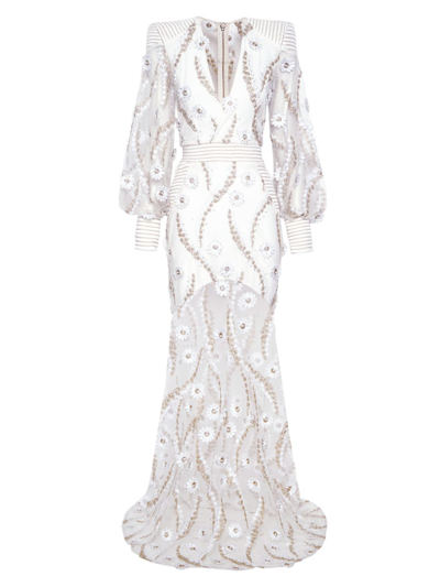 Zhivago Signature Floral-embellished Rabbit Gown In White