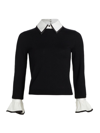 Alice And Olivia Justina Woven Combo Long-sleeve Pullover In Black Combo