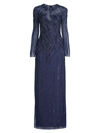 AIDAN MATTOX WOMEN'S LONG SLEEVE BEADED COLUMN GOWN