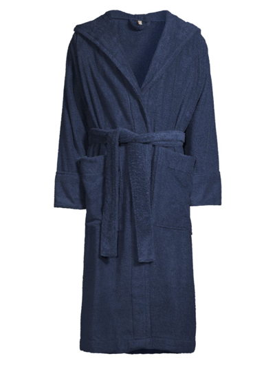 Tekla Hooded Cotton Bathrobe In Blue