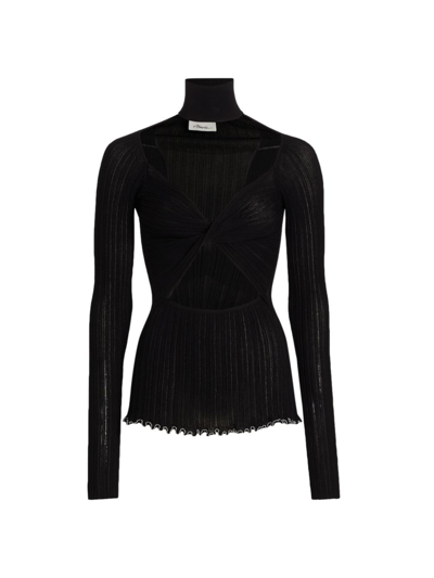 3.1 Phillip Lim Twist Cut-out Cotton-blend Turtleneck Top In Black