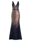 Basix Sleeveless Ombre Sequin Gown In Navy Multi