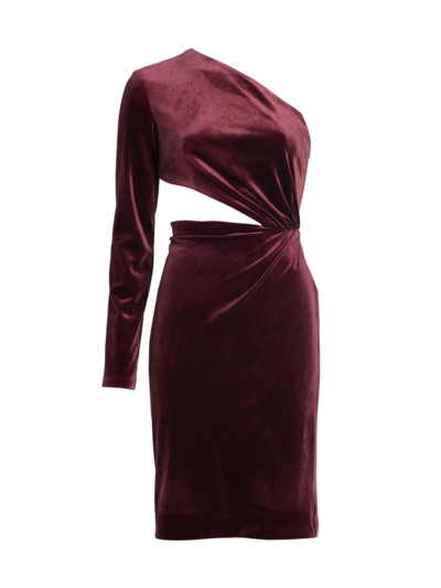Halston Amara Velvet One-shoulder Cutout Dress In Red