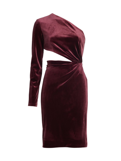 Halston Amara Velvet One-shoulder Cutout Dress In Merlot