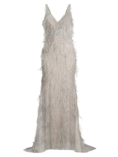 Basix Fringed Sleeveless Gown In Silver