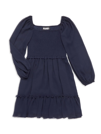 Katiej Nyc Kids' Girl's Smocked Dress In Navy