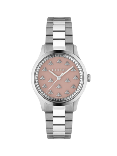 Gucci G Timeless Multibee Pink Stainless Steel Bracelet Watch