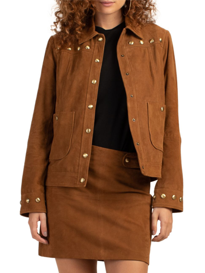 Trina Turk Bindi Studded Suede Jacket In Cognac
