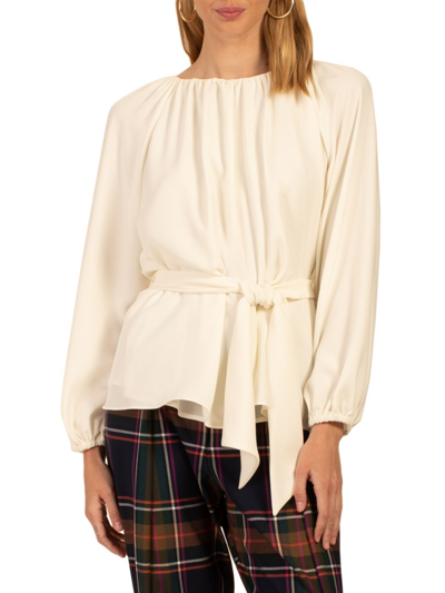 Trina Turk Sana Ruched Raglan-sleeve Crepe Top In Whitewash