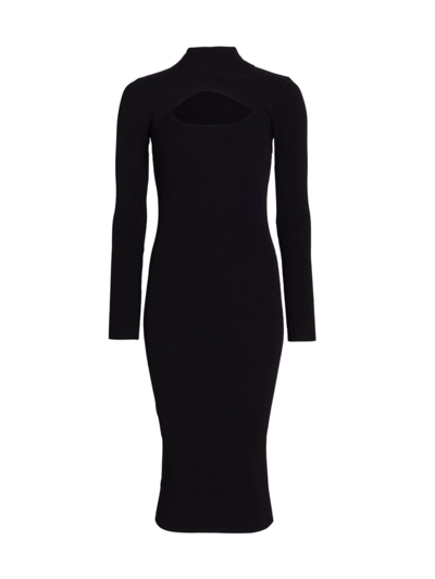 Elie Tahari Ribbed Mock Turtleneck Midi-dress In Noir | ModeSens