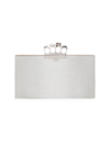 Alexander Mcqueen Skull Four-ring Croc-embossed Leather Flat Pouch In Ivory Grey