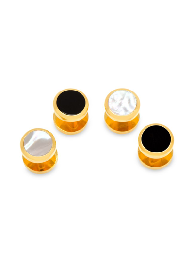 Cufflinks, Inc 2-pack Double-sided Gold Onyx And Mother Of Pearl Round Stud Set