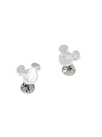 Cufflinks, Inc Mickey Mouse Mother Of Pearl Cufflinks In Silver