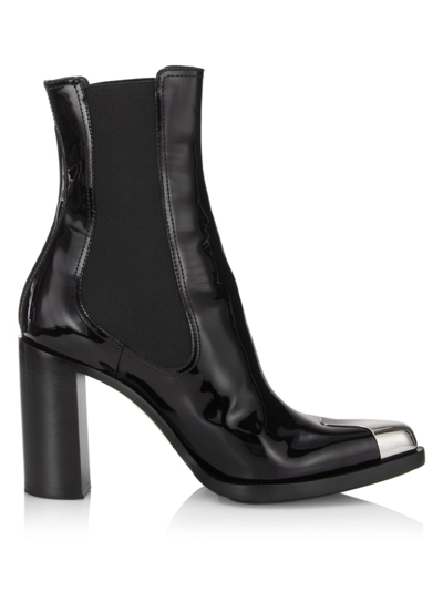 Alexander Mcqueen Stiefeletten Aus Schwarzem Und Silberfarbenem Leder In Black