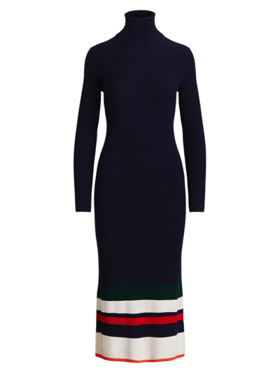 Polo Ralph Lauren Stripe Wool Rib-knit Turtleneck Day Dress In Blue