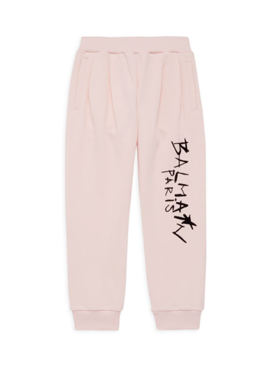 Balmain Kids' Girl's Scribble Logo Sweatpants In Pale Pink